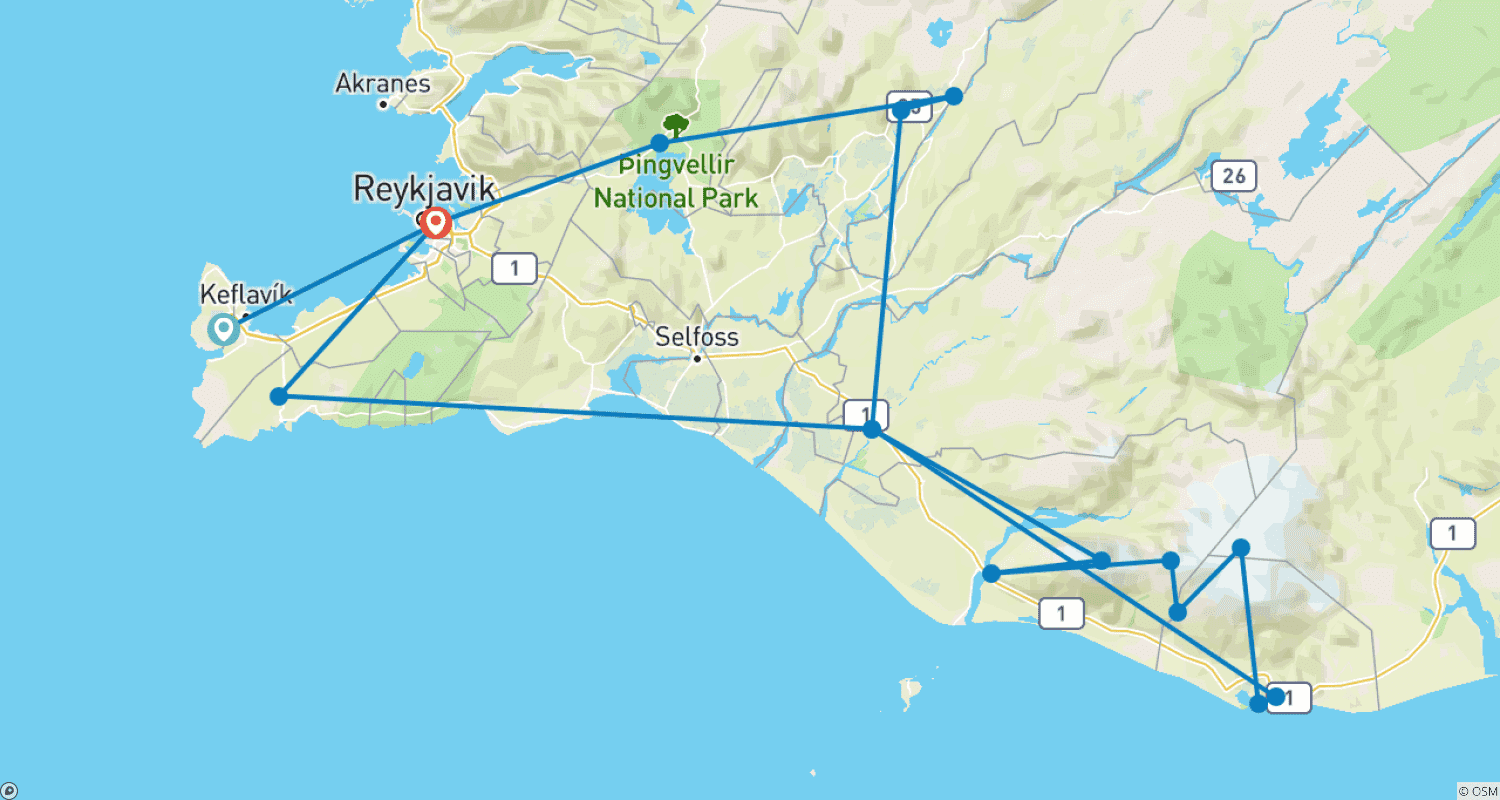Mapa trasy: 5 dni Kraina Północnych Świateł