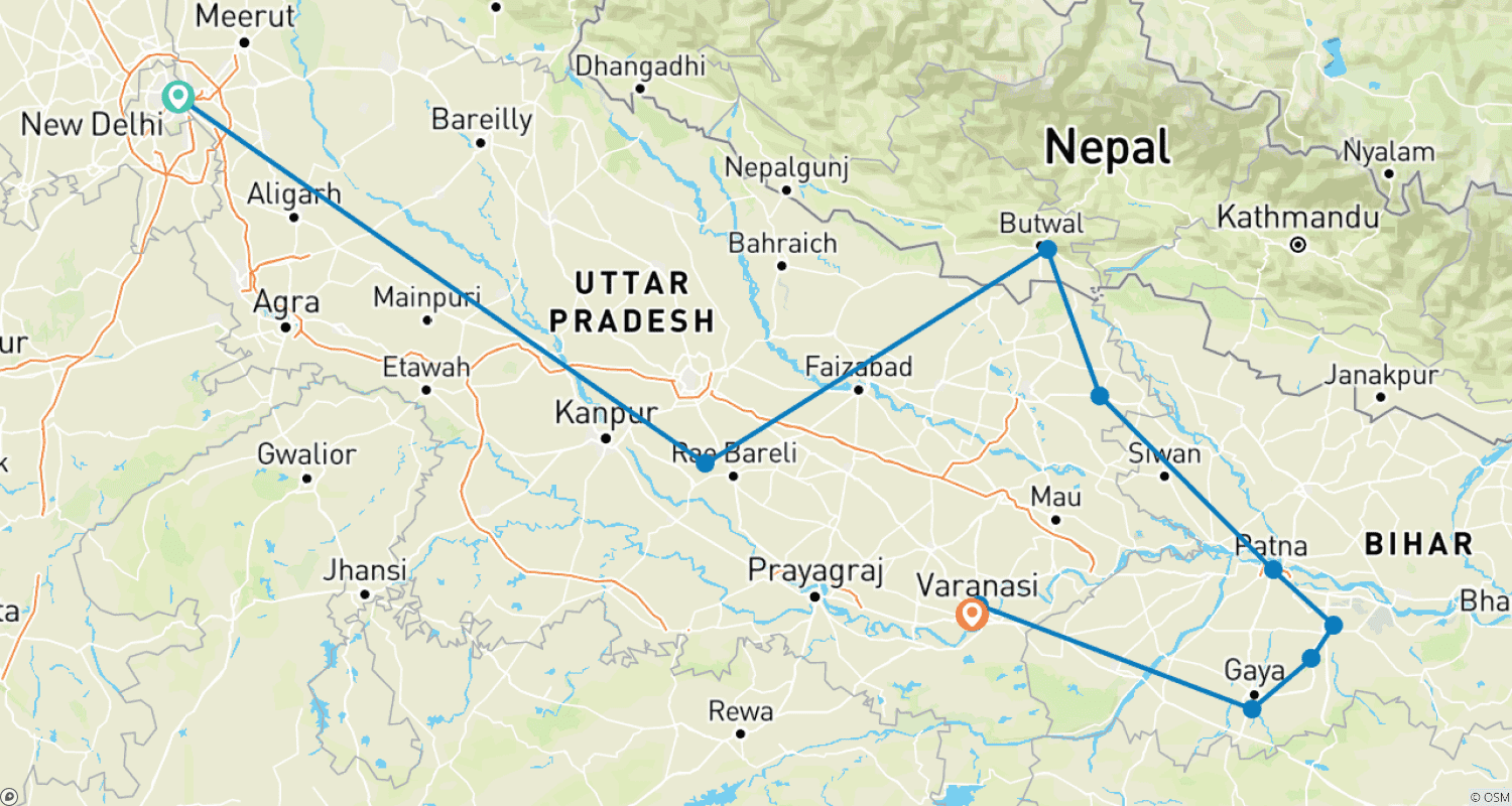 Mapa do percurso de Os Passos de Buda