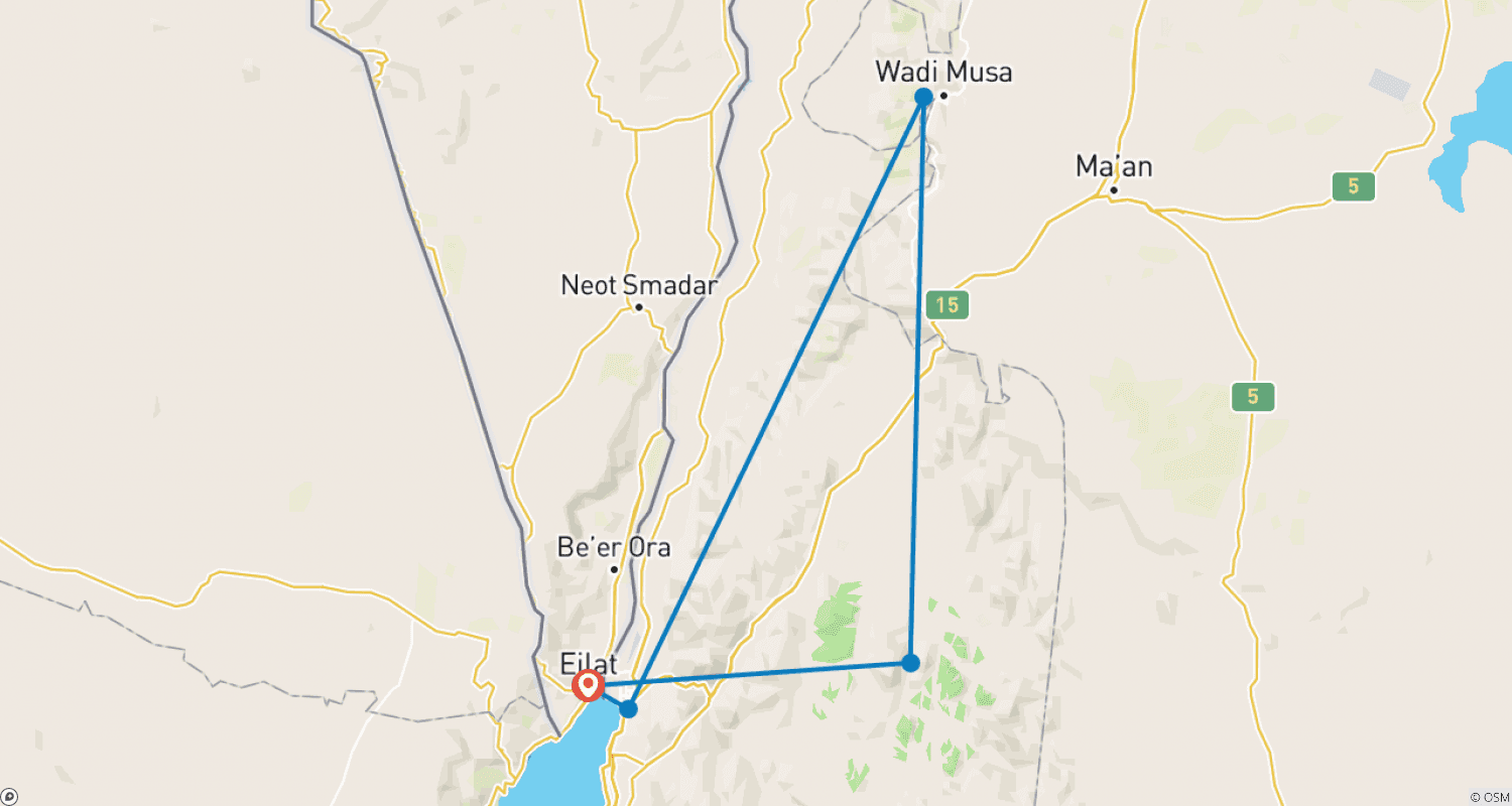 Mapa trasy: Odkrywanie Jordanii 4 dni