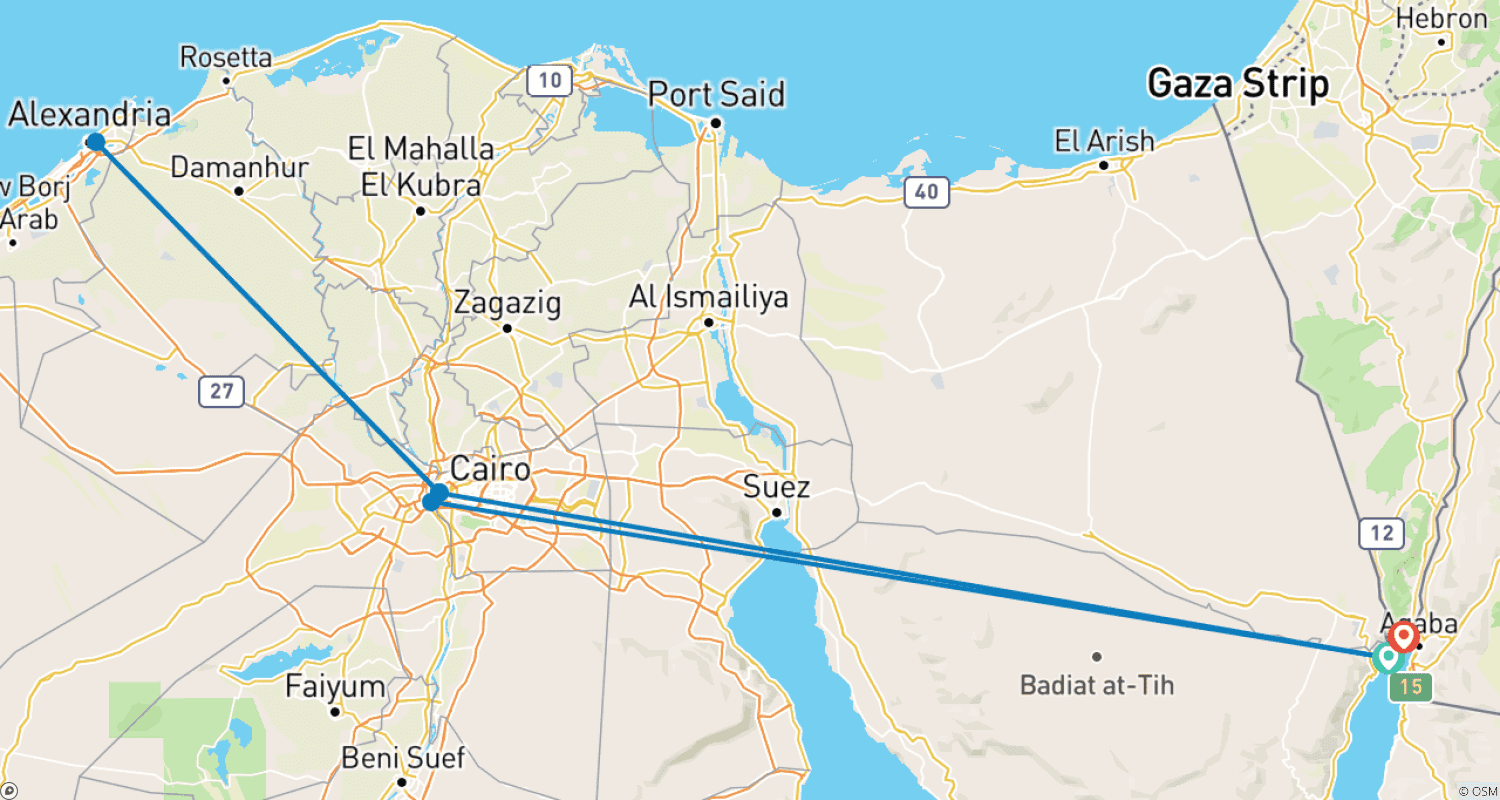 Mapa do percurso de Cairo e Alexandria em 3 dias