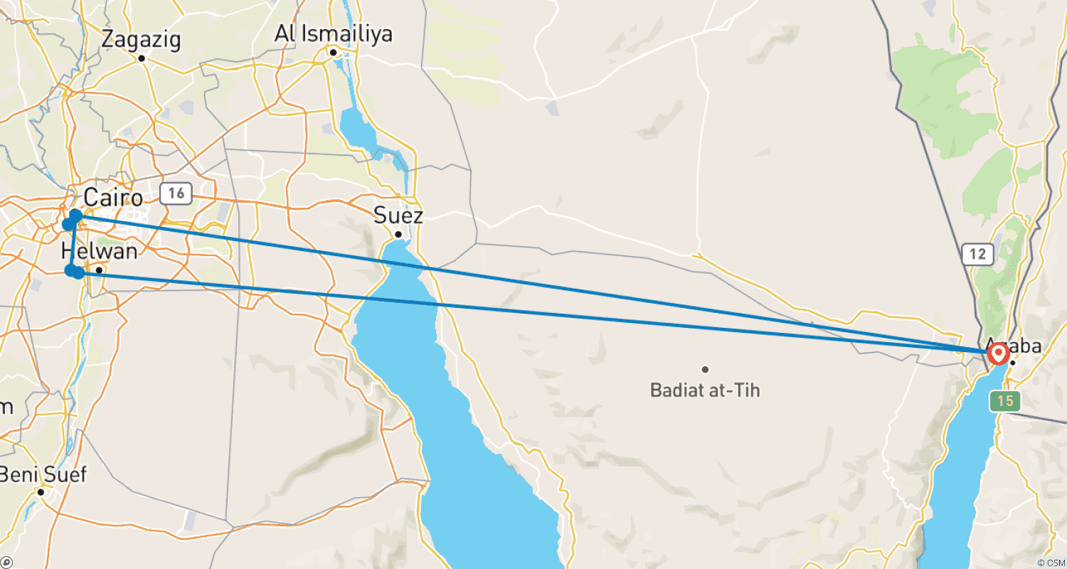 Mapa trasy: Kair 3 dni z Eilatu