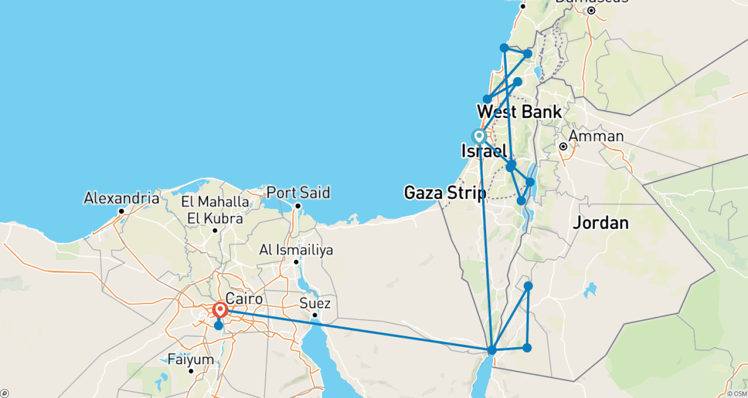 Mapa trasy: Izrael, Jordania i Egipt 10 dni