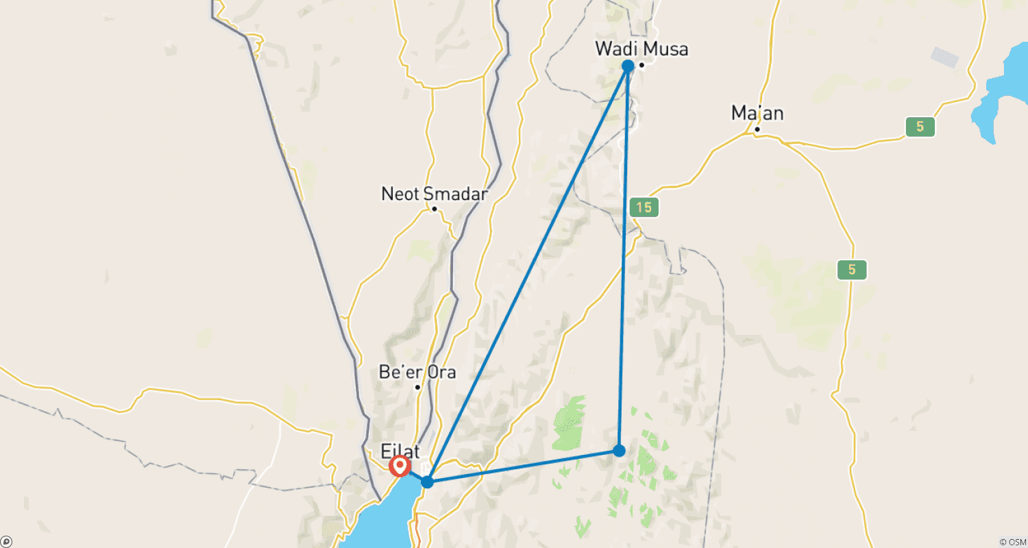 Mapa do percurso de Explore Petra and Wadi Rum 3 days