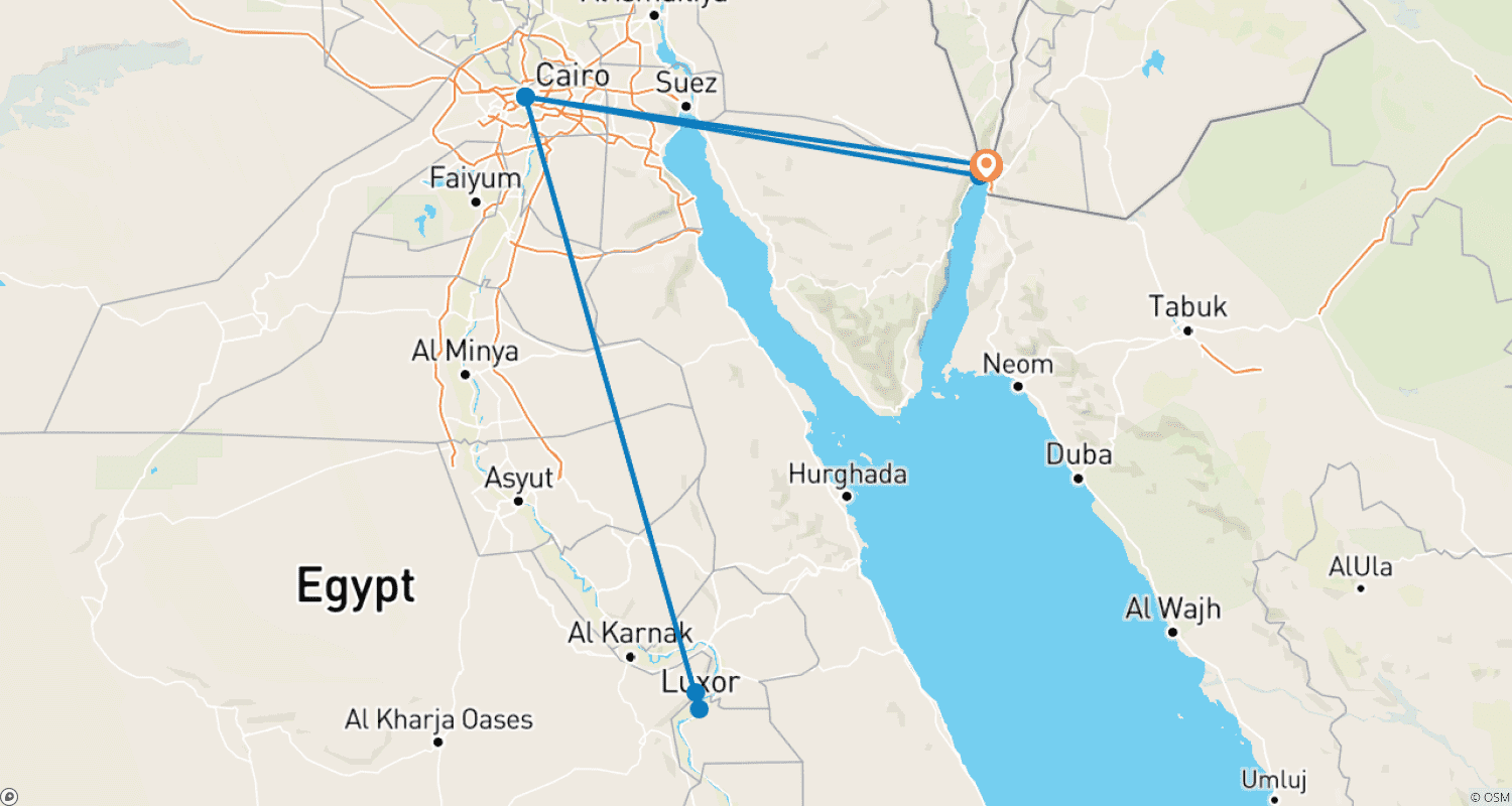 Mapa do percurso de Cairo e Luxor: 4 dias a partir de Eilat
