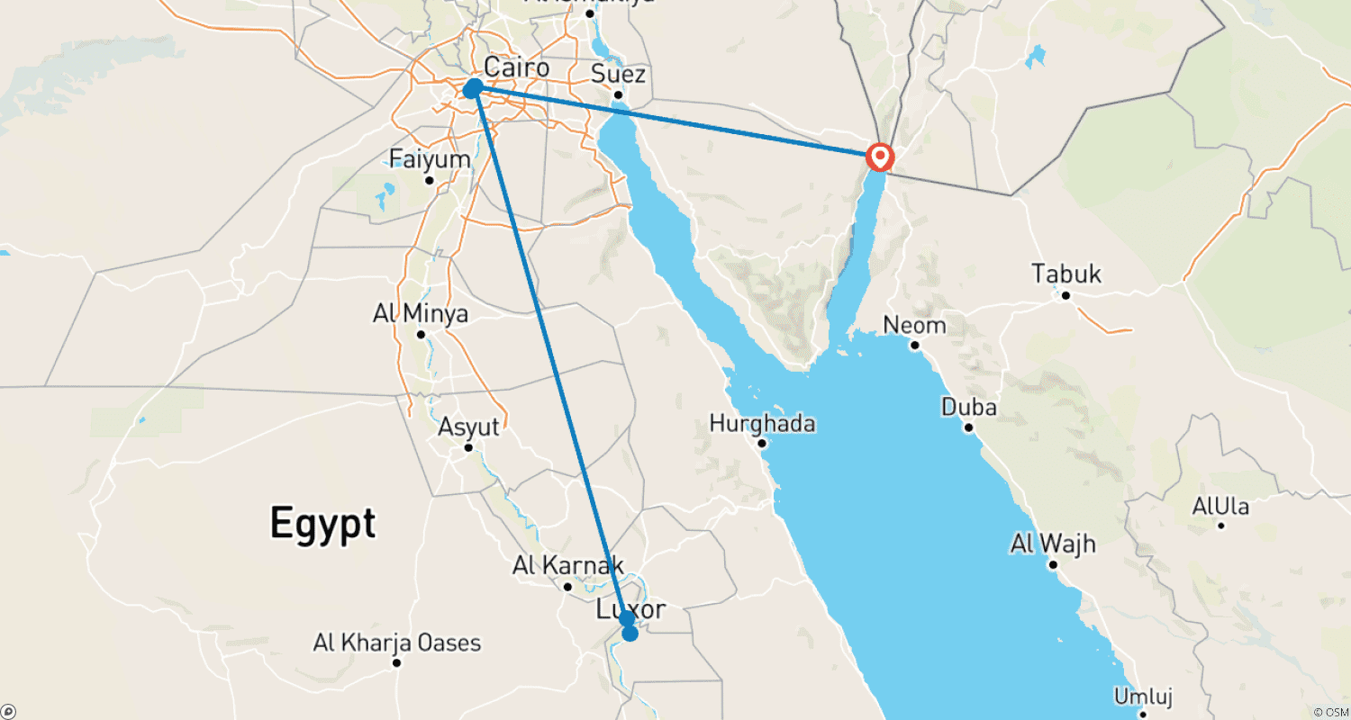 Mapa do percurso de Cairo e Luxor: 4 dias saindo de Taba