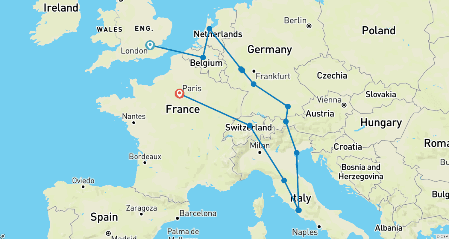 خريطة مسار European Whirl (End Paris, 14 Days)