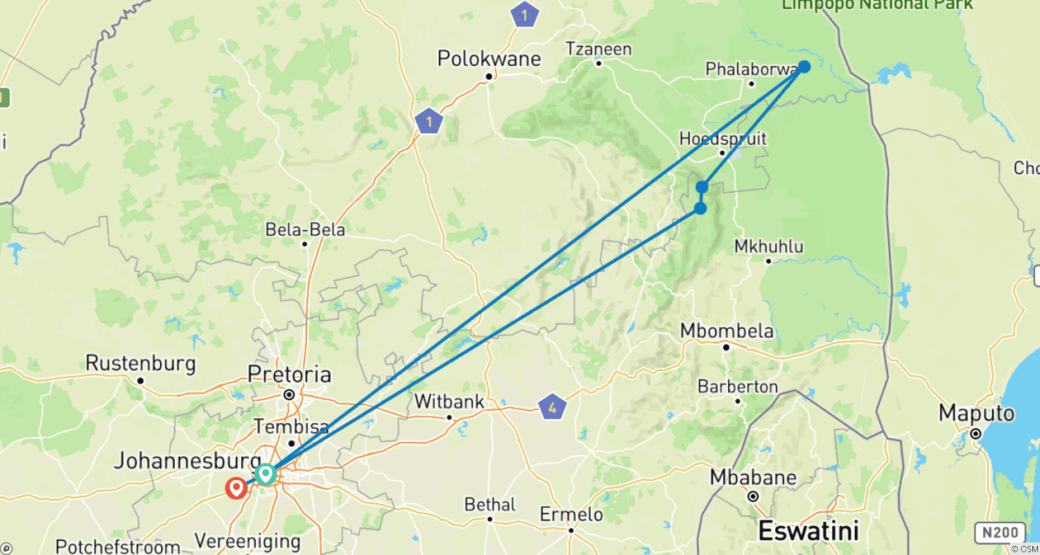 Mapa trasy: Safari w Krugerze i Trasa Panorama