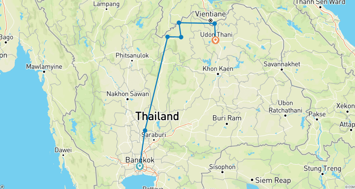 Mapa trasy: Północny Isaan i Mekong, wycieczka w małej grupie