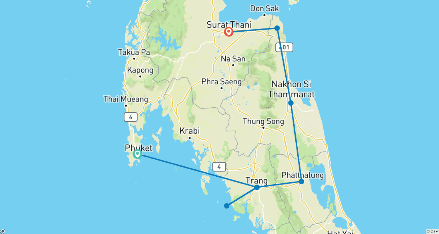 Mapa do percurso de De Andamão ao Golfo, Excursão em Grupo Pequeno
