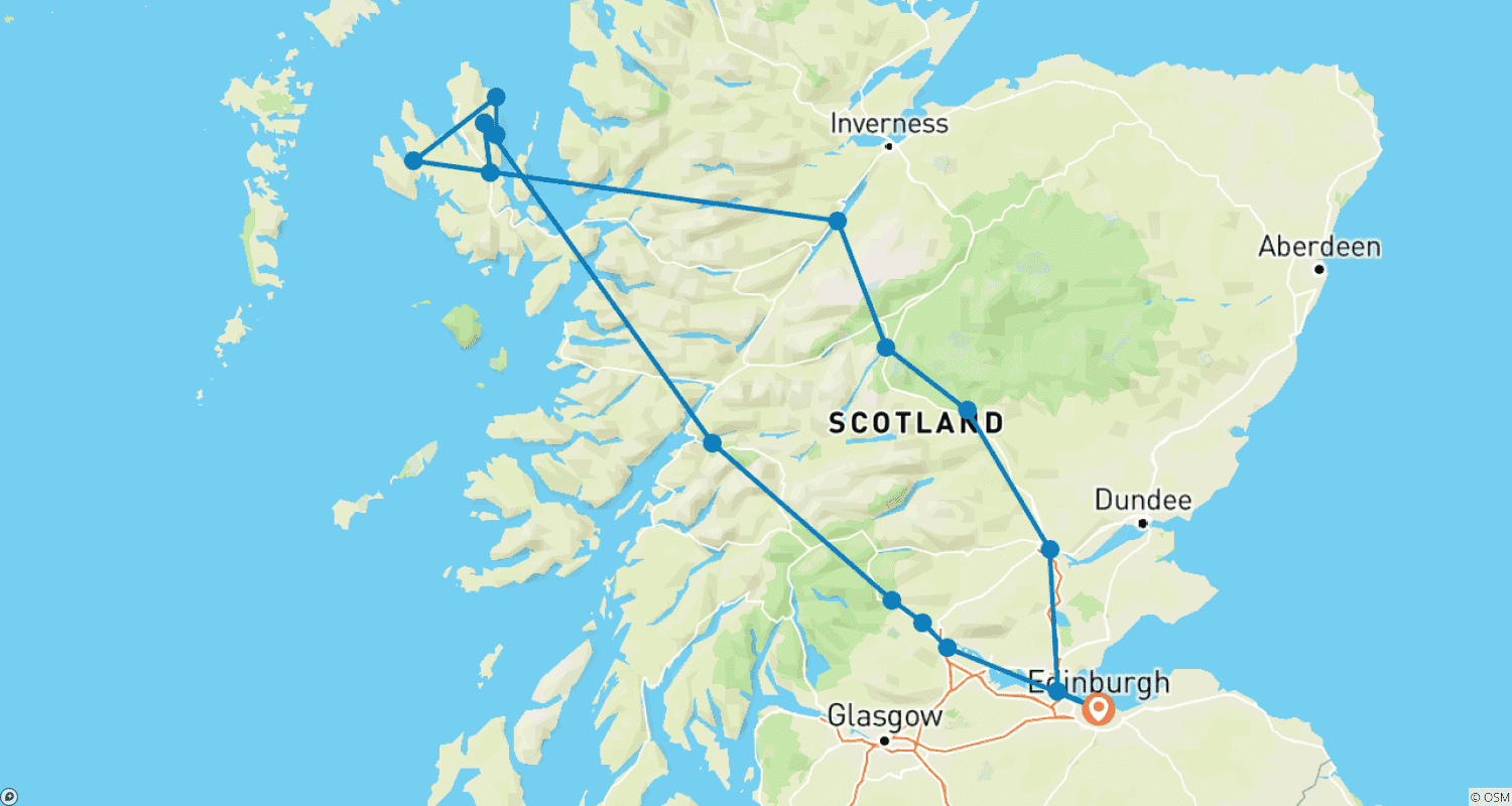 Mapa trasy: 3-dniowa wycieczka w małej grupie na Isle of Skye z Edynburga