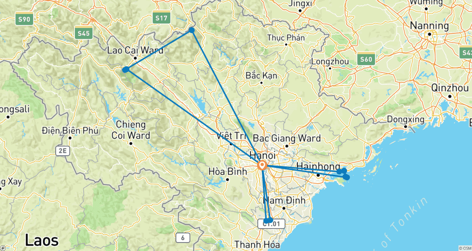 Mapa trasy: 7-dniowa podróż: Odkryj Hanoi z trekkingiem w Sapa i rejsem po Zatoce Ha Long