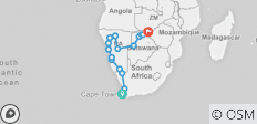  Kaapstad naar Victoria Falls - kamperen of logeren - 16 bestemmingen 