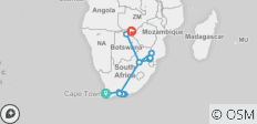  Circuit de 15 jours en Afrique australe avec ville et safari - vols de correspondance inclus - 18 destinations 