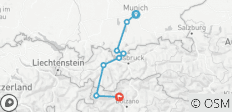  Alpenüberquerung von München - Meran (8 Tage) - 8 Destinationen 