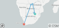  Ontdekkingstocht door Zuid-Afrika, Victoria Watervallen &amp; Botswana (van Johannesburg naar Kaapstad) (Standaard) (8 destinations) - 8 bestemmingen 