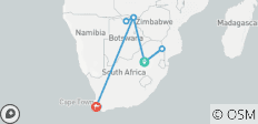  Découverte de l\'Afrique australe Chutes Victoria, Parc Kruger, Chobe, Le Cap 12 jours/12 nuits, vols inter-itinéraires inclus - 9 destinations 