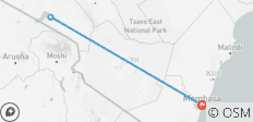  Vuela al Parque Nacional de Amboseli desde el Puerto de Mombasa 2 días/1 Noche - 3 destinos 