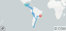  Circuit de 52 jours en Amérique centrale et du Sud : Mexique, Guatemala, Costa Rica, Colombie, Pérou, Bolivie, Chili, Argentine et Brésil - 32 destinations 