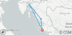  Van Biograd na Moru naar de Adriatische kust en centraal Kroatië: 3-daagse rondreis. Geniet van Senj, een juweeltje aan de kust waar dramatische berglandschappen prachtig in elkaar overgaan. Bezoek Rijeka en Ogulin Vol geschiedenis, architectuur en … - 4 bestemmingen 
