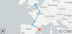  Parcours Londres-Barcelone (auberges de jeunesse, de l\'été jusqu\'en mars 2027, départ de Londres, formule classique) - 5 destinations 