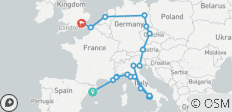  Viaje de Barcelona a Londres (albergues, invierno hasta marzo de 2027, clásico) - 20 destinos 