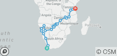  Afrikaanse Ontmoeting: 37 dagen van Kaapstad naar Dar Es Salaam - 25 bestemmingen 