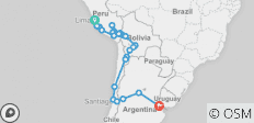  Lima to Buenos Aires (via Chile) Travel Pass - 20 destinations 