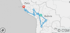  Carte de transport La Paz - Lima - 19 destinations 