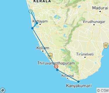 Karte der Backwaters von Kerala