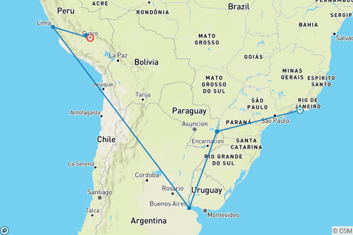 Map of South America Discovery (15 Days)