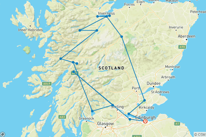 Carte du circuit Circuit de 4 jours en petit groupe sur la piste de l'Outlander au départ d'Édimbourg, entrées incluses