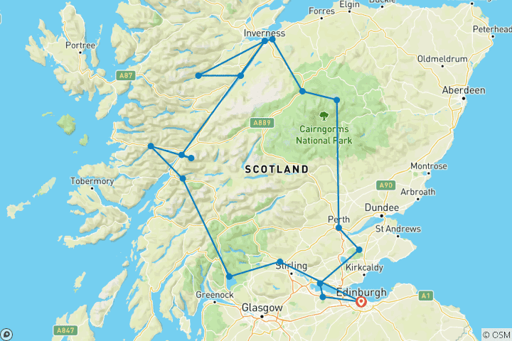 Carte du circuit Circuit de 4 jours en petit groupe sur la piste de l'Outlander au départ d'Édimbourg, entrées incluses
