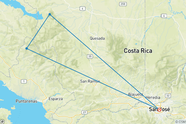 Map of Costa Rica Adventure (7 Days)