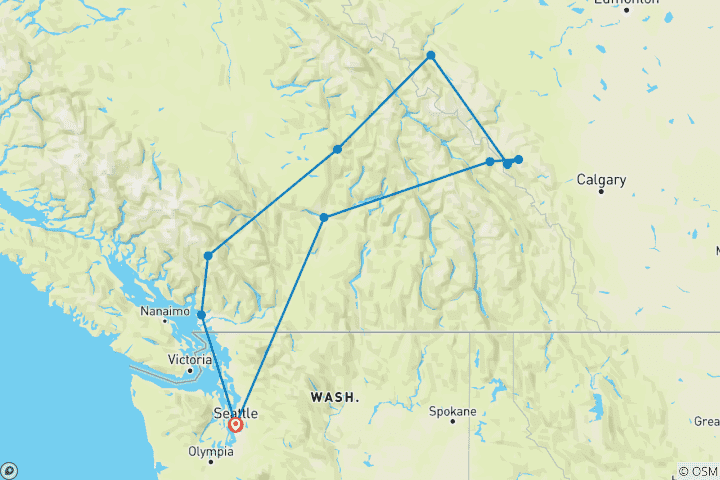 Map of Canadian Rockies Small Groups National Parks Camping Tour 7 days