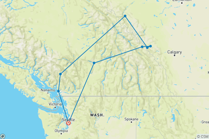 Kaart van De Canadese Rockies - een rondreis door de nationale parken - in kleine groep - 7 dagen