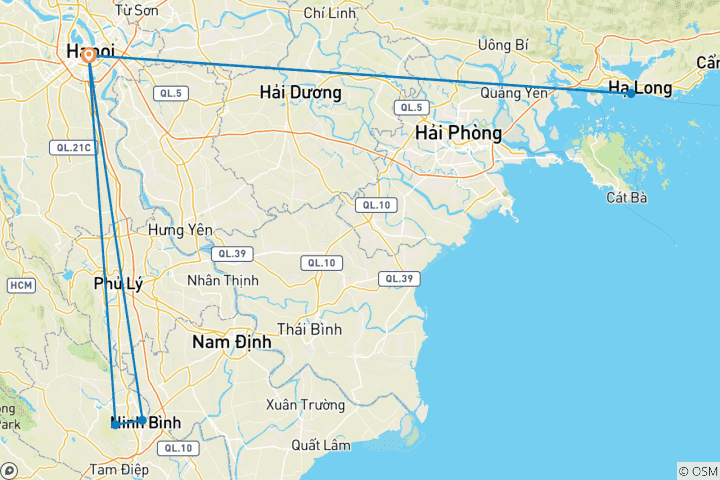 Map of The best Highlights of Hanoi, Ninh Binh, and Halong Bay 6-Day