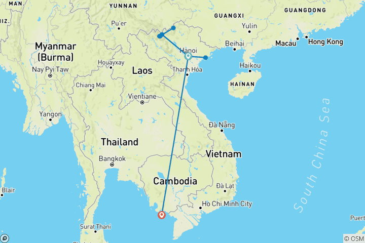 Carte du circuit L'aventure vers le nord : Sapa, baie d'Halong et Phu Quoc 10 jours