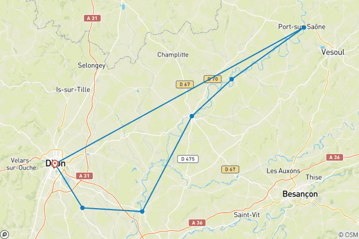 Carte du circuit Découvrez l'histoire fascinante et l'excellente cuisine de la région de Bourgogne (croisière port à port)