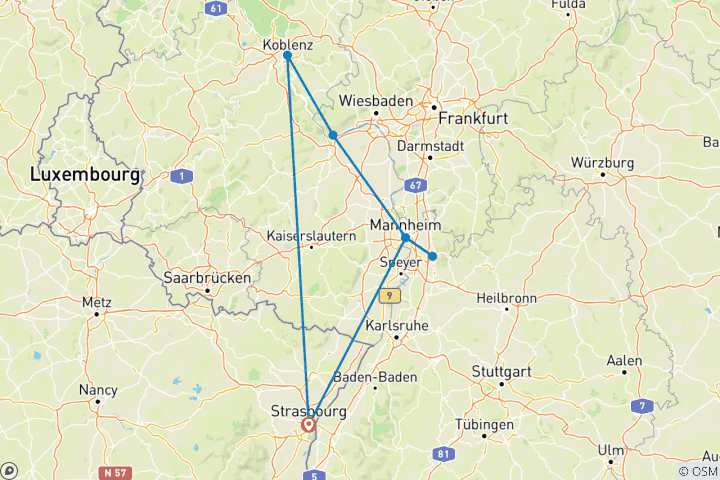 Map of New Year in the Romantic Rhine valley