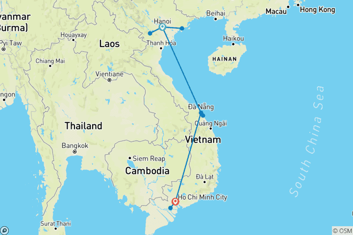 Map of Best of Vietnam from Hanoi to Saigon 11 Days - Super Save