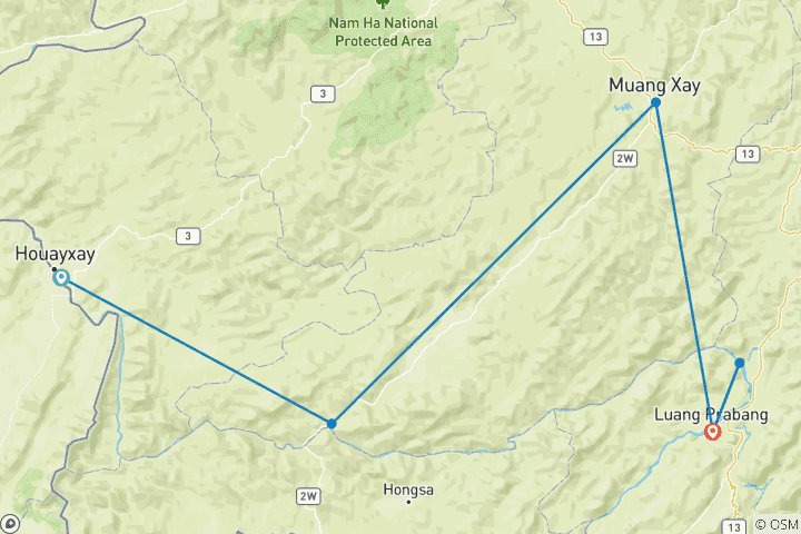 Map of From Thailand to Luang Prabang 7-Day