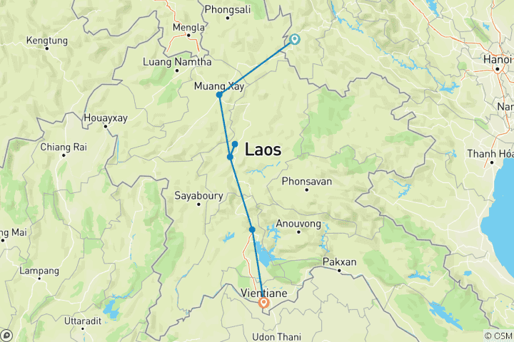 Map of Border Crossing Adventure: Vietnam to Laos 7-Day