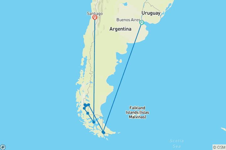 Map of Wonders of Patagonia (11 Days)