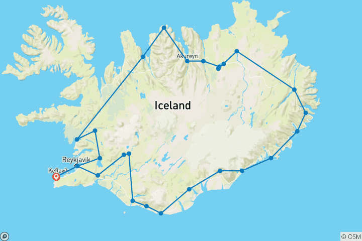 Map of 9 days Guided tour | Iceland Complete – Northern Lights Edition