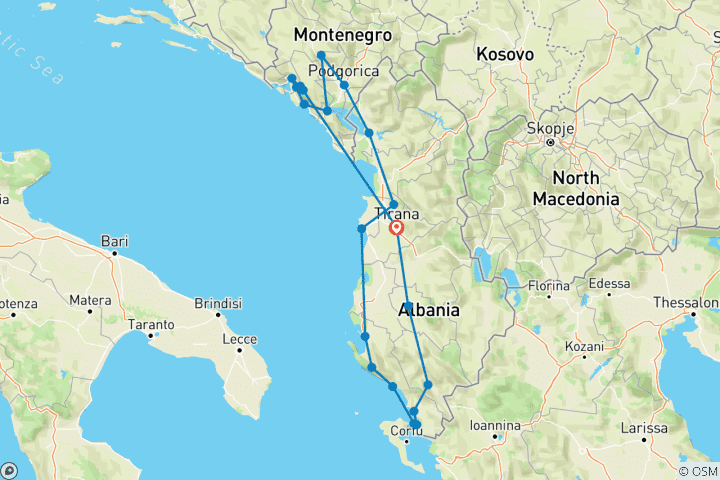 Carte du circuit Circuit en Albanie et au Monténégro