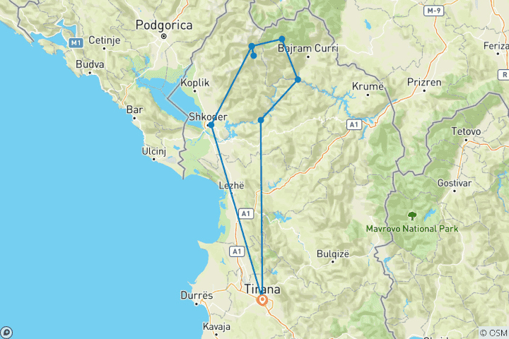 Map of Mini Tour: National Parks of Theth & Valbone