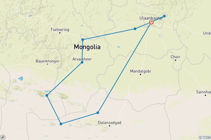 Carte du circuit Mongolie : Steppes, déserts et nomades