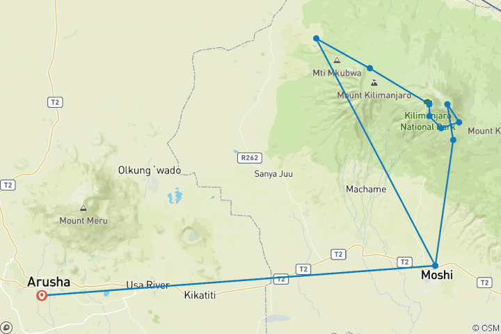 Map of Climb Kilimanjaro: 9 Days Lemosho Route