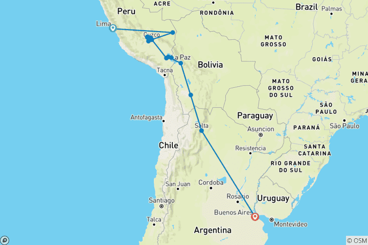 Map of Epic Peru, Bolivia & Argentina (52 destinations)