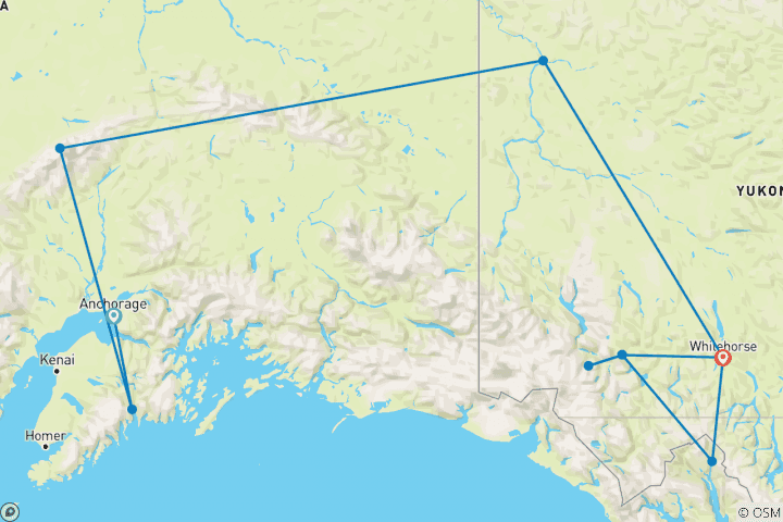 Carte du circuit Exploration de l'Alaska et du Yukon